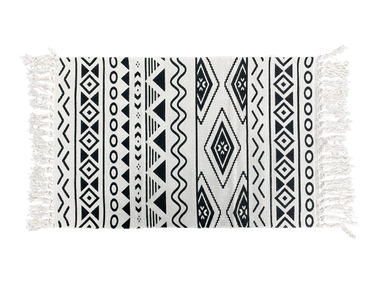 Black and White Layering Rug – Boho Tribal Geometric Fringe Mat for Porch, Entryway, or Living Room Decor